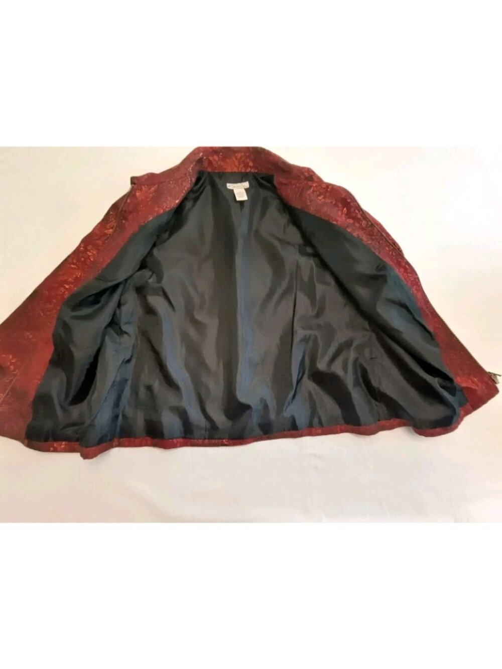Kim Rogers Petite 12P Jacket Red Metallic Floral Zip-Up Brocade Style Top - Picture 10 of 12
